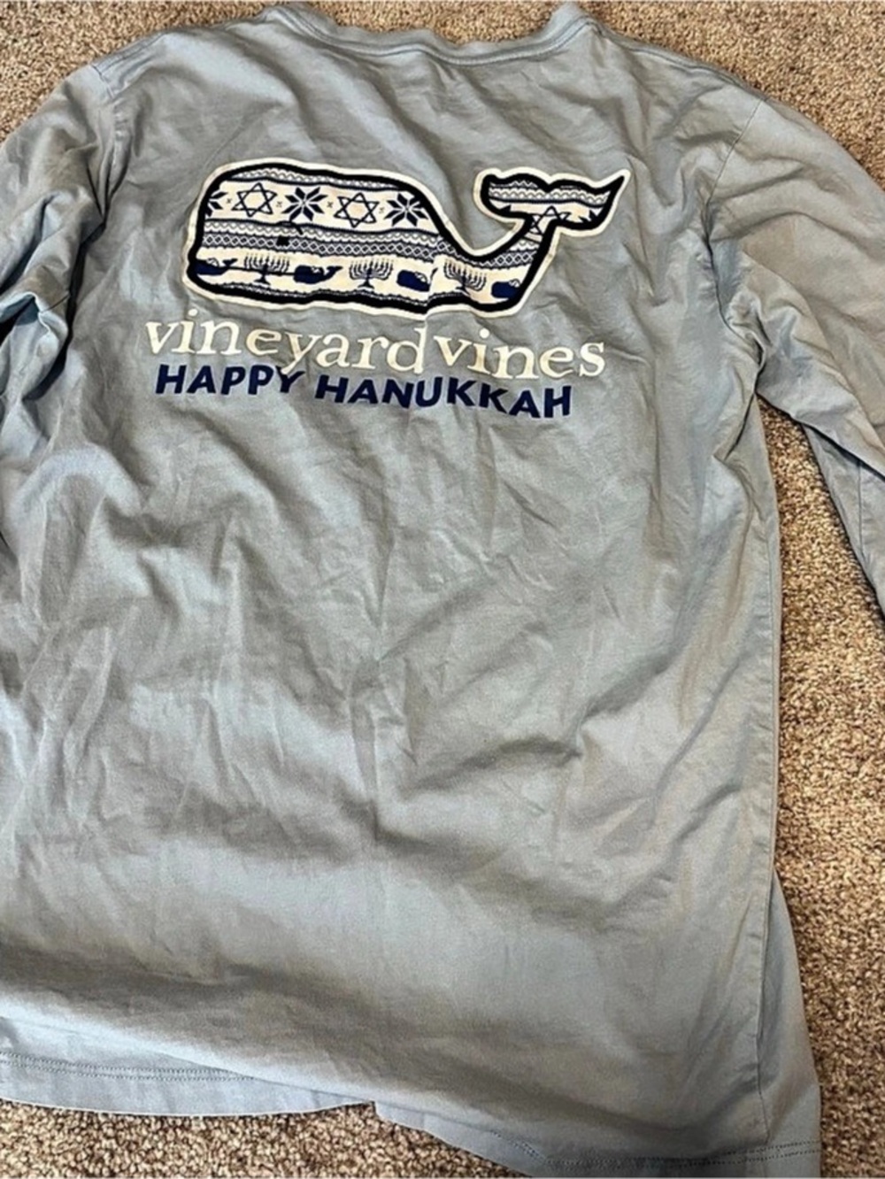 vineyard vines Hanukkah Whale Long-Sleeve Pocket Tee Blue Small